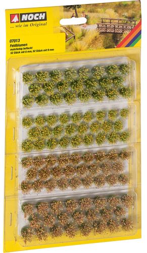 Noch - 07013 - Grasbüschel Feldblumen (mehrfarbig beflockt, 52 Stück mit 6 mm und 52 Stück mit 9 mm)
