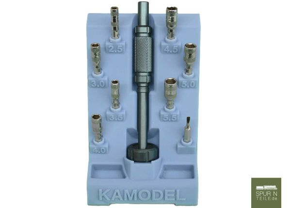 Kamodel - SN/SV2/3 - Standschraubendreher-Satz mit 7 auswechselbaren Außensechskant-Bits (2,5-5,5 mm) für Präzisionsarbeiten