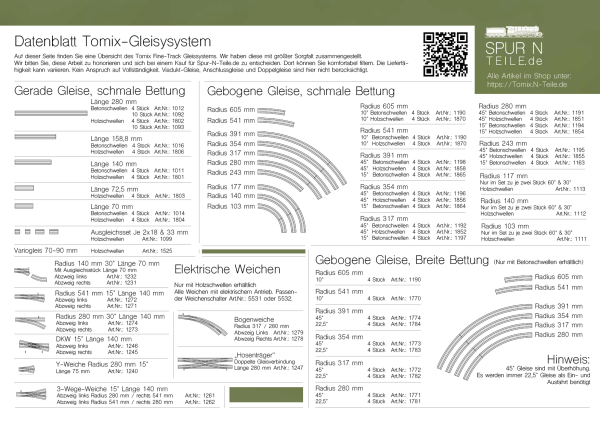 Preview: Tomix - 1856 / 971856 - 4 Gleise gebogen mit Holzschwellen - Radius 354 mm 45°