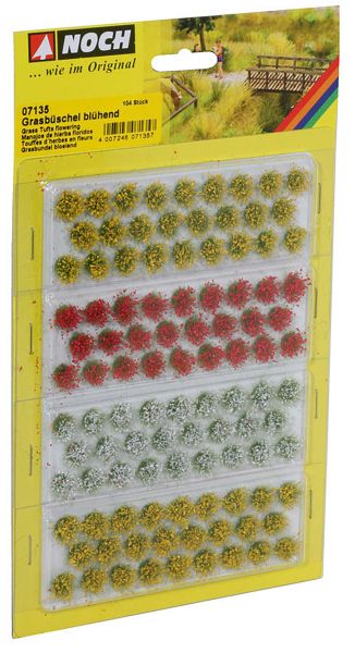 Noch - 07135 - Grasbüschel "blühend" (gelb, rot, weiß veredelt, 104 Stück, 6 mm)