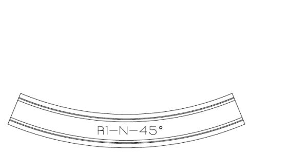 N-Tram - 209-315000P - R1-N-45°-P, geb. Gleis im Pflaster, R 114 mm