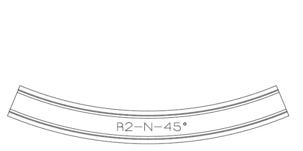 N-Tram - 209-325000P / TX-214 - R2-N-45°-P, geb. Gleis im Pflaster, R 139 mm