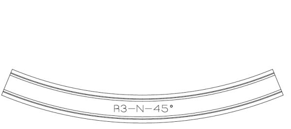 N-Tram - 209-335000P - R3-N-45°-P, geb. Gleis im Pflaster, R 164 mm