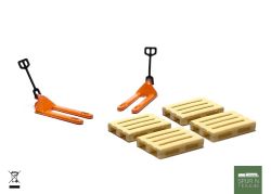 N-Train - 211027 - 2 orange Palettenheber und 4 Europaletten